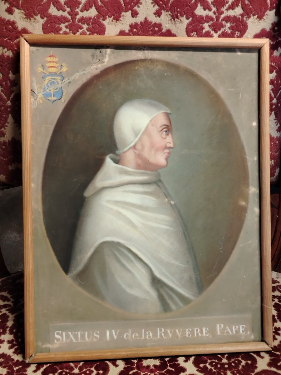 Antica tempera su carta  - ritratto di papa Sisto VI -XVIII secolo-photo-3