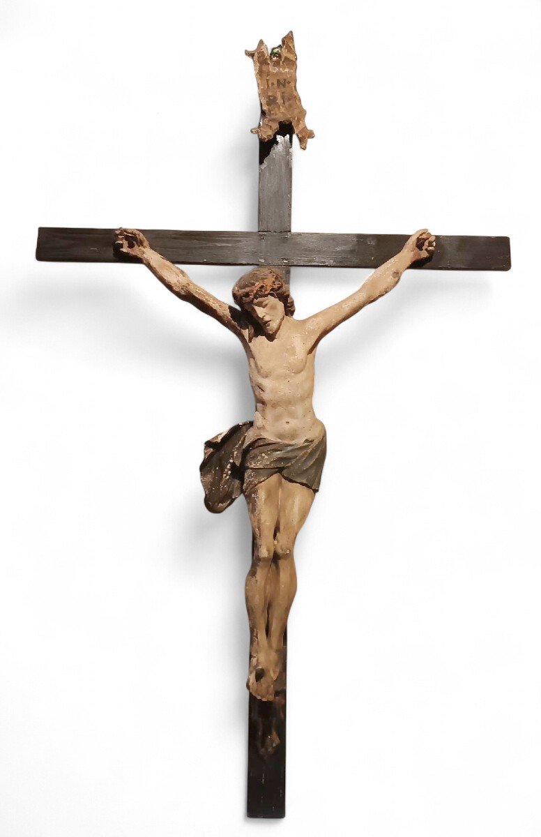 Antico grande cristo in legno policromo fine XVII secolo -