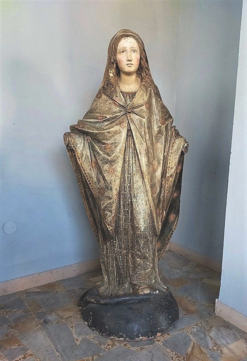 Grande scultura terracotta raffigurante madonna XVII secolo roma H.140 CM-photo-2