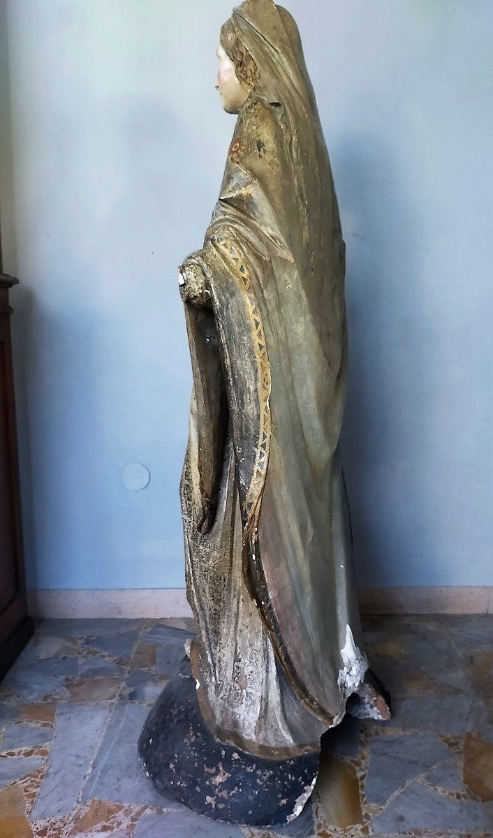 Grande scultura terracotta raffigurante madonna XVII secolo roma H.140 CM-photo-3