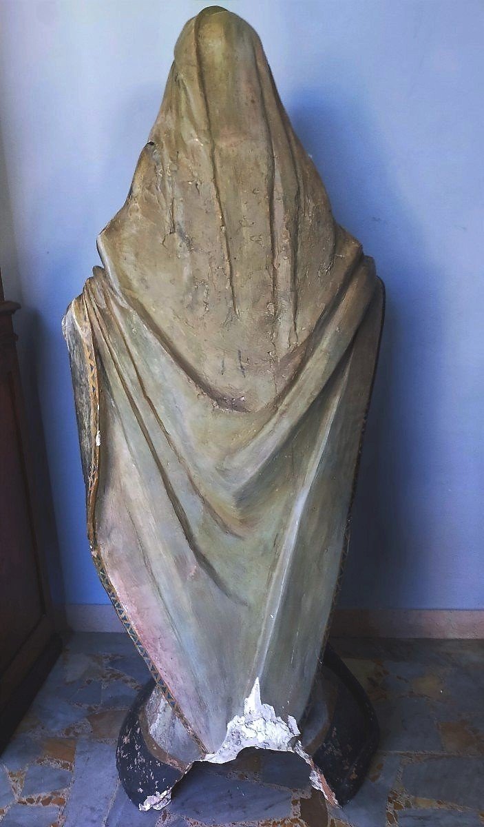 Grande scultura terracotta raffigurante madonna XVII secolo roma H.140 CM-photo-1