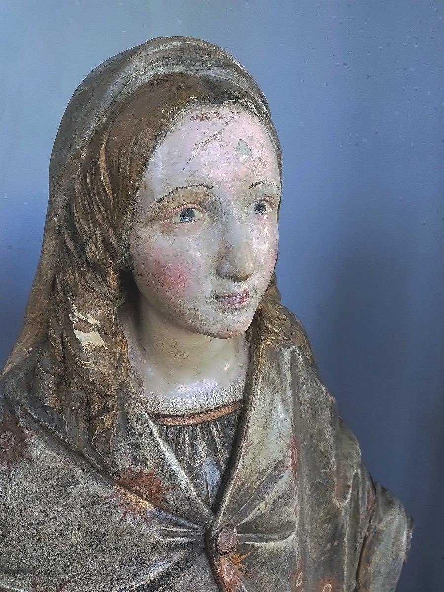 Grande scultura terracotta raffigurante madonna XVII secolo roma H.140 CM-photo-2