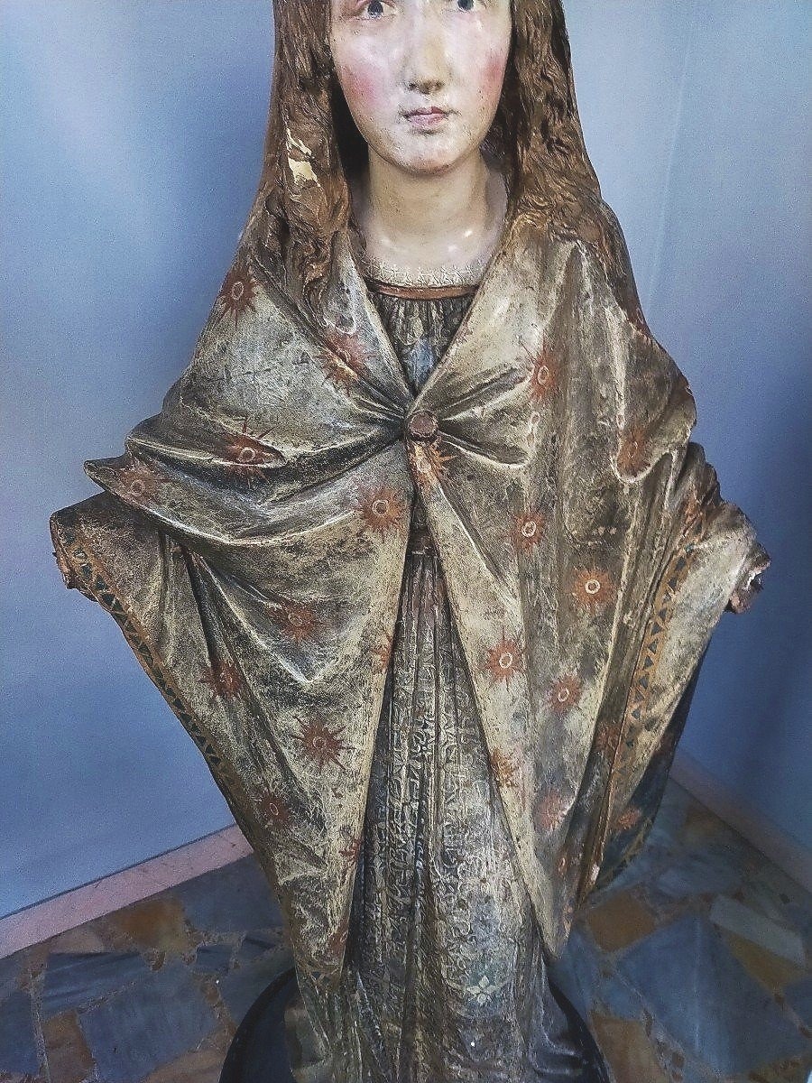 Grande scultura terracotta raffigurante madonna XVII secolo roma H.140 CM-photo-3