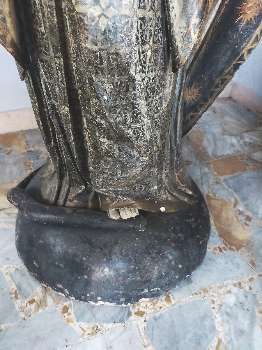 Grande scultura terracotta raffigurante madonna XVII secolo roma H.140 CM-photo-4