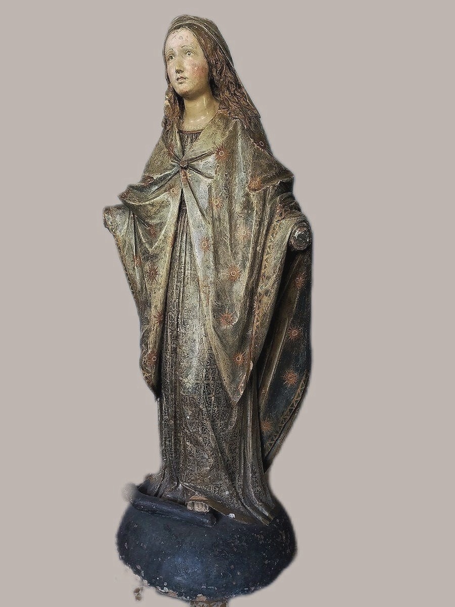 Grande scultura terracotta raffigurante madonna XVII secolo roma H.140 CM