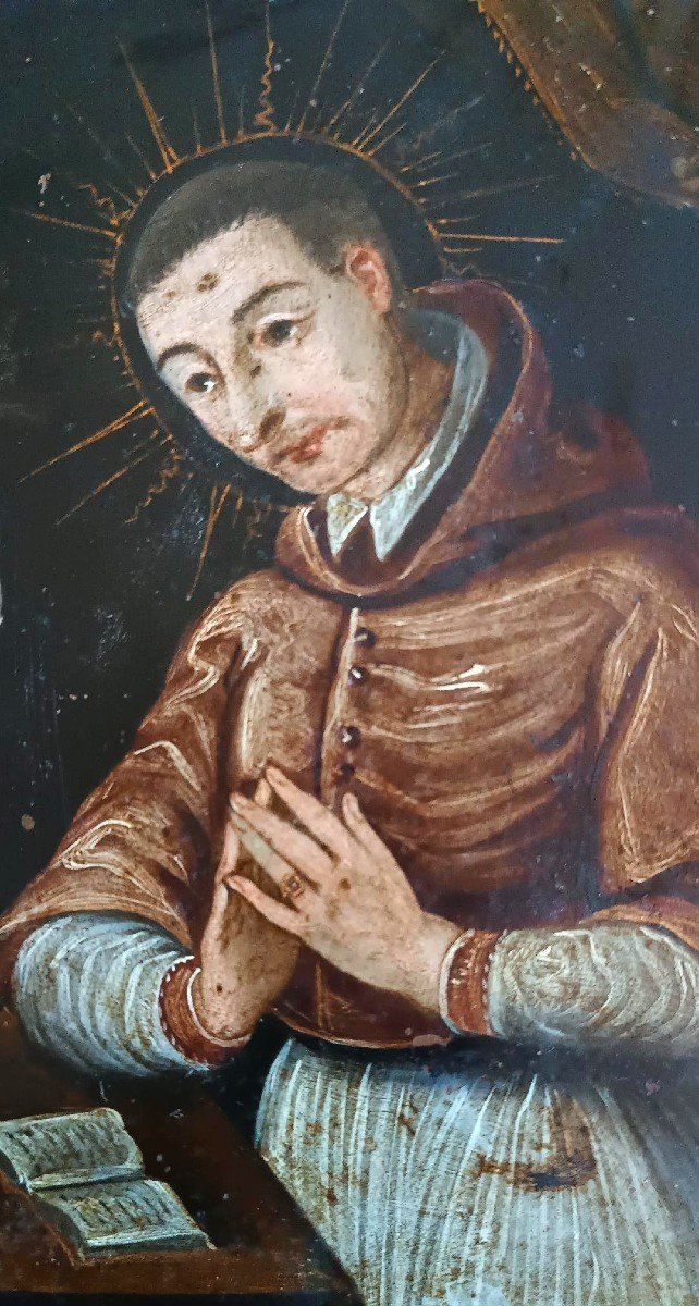 Antico dipinto su rame-SAN CARLO BORROMEO -Scuola italiana XVII secolo-photo-4