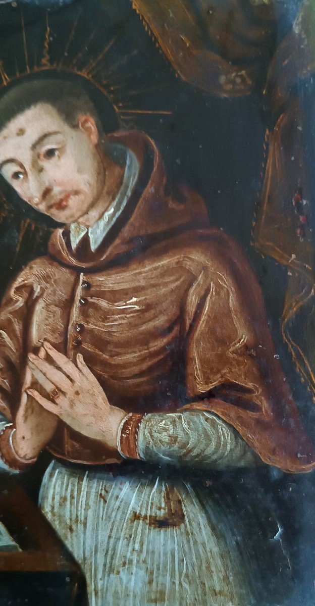 Antico dipinto su rame-SAN CARLO BORROMEO -Scuola italiana XVII secolo-photo-3