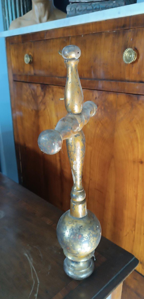 Antica croce processionale in legno dorato  H,45 CM-photo-4