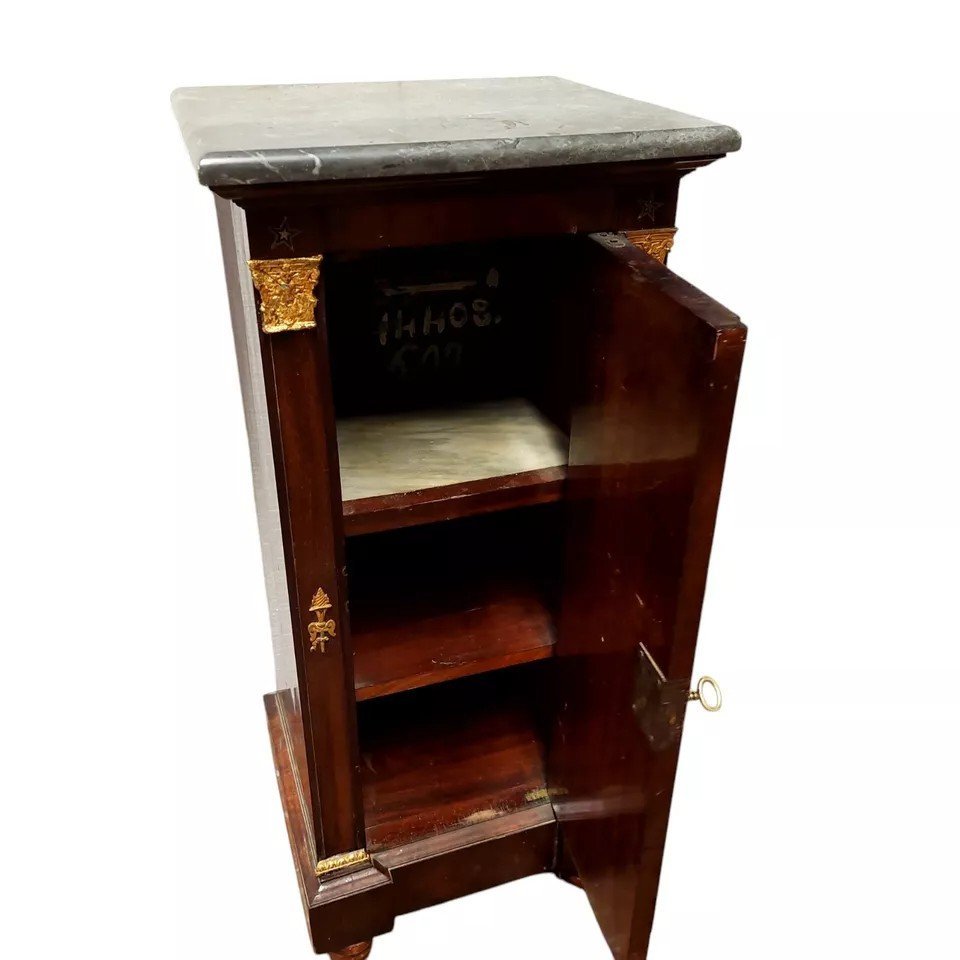 Antico Mobiletto A Colonna Napoleone III Mogano Marmo XIX Secolo Fregi Dorati-photo-1