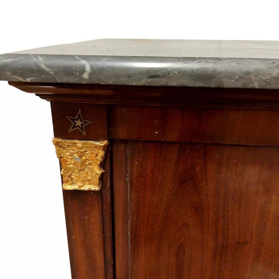 Antico Mobiletto A Colonna Napoleone III Mogano Marmo XIX Secolo Fregi Dorati-photo-2