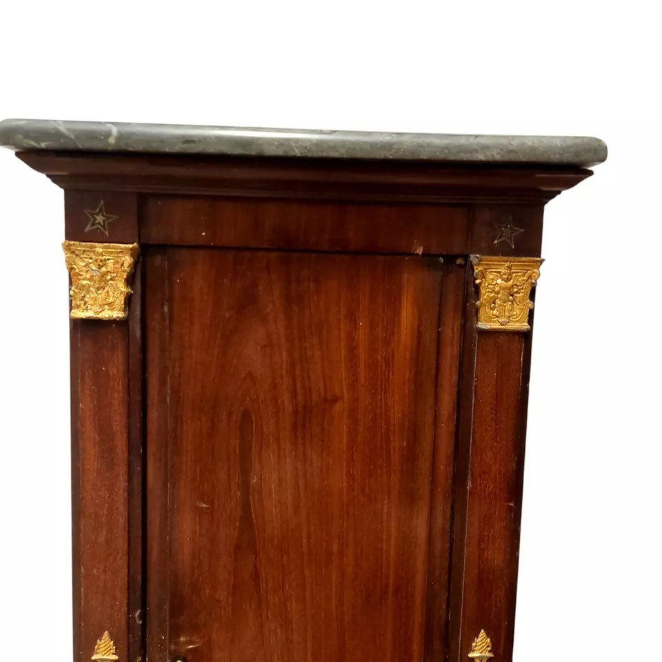 Antico Mobiletto A Colonna Napoleone III Mogano Marmo XIX Secolo Fregi Dorati-photo-4
