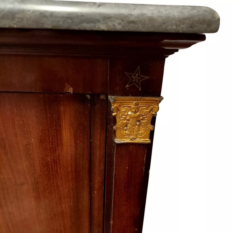 Antico Mobiletto A Colonna Napoleone III Mogano Marmo XIX Secolo Fregi Dorati-photo-5
