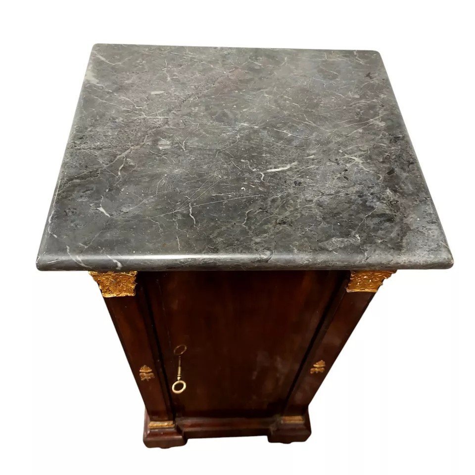 Antico Mobiletto A Colonna Napoleone III Mogano Marmo XIX Secolo Fregi Dorati-photo-6