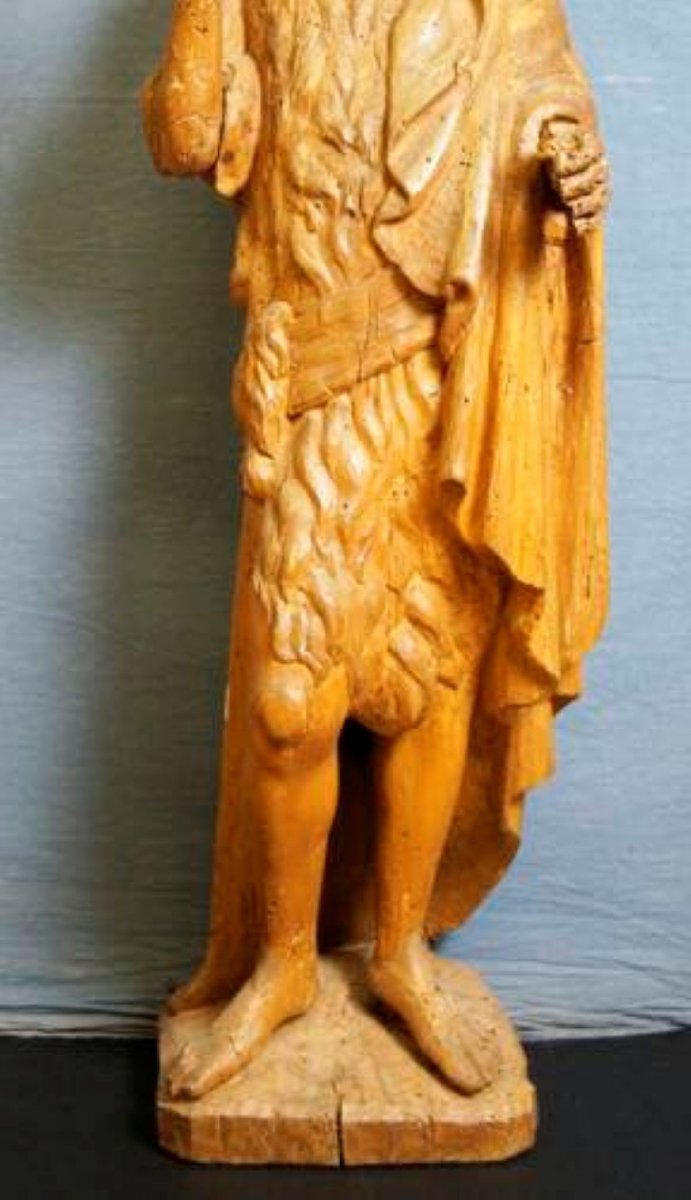 Scultura in legno intagliato San Giovanni H.115 CM Italia XVII SECOLO-photo-1
