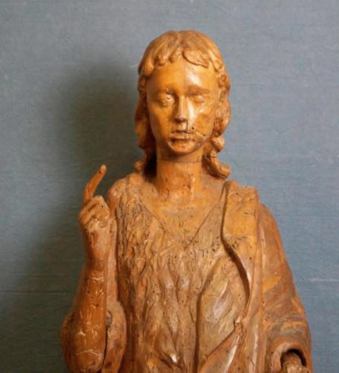 Scultura in legno intagliato San Giovanni H.115 CM Italia XVII SECOLO-photo-2