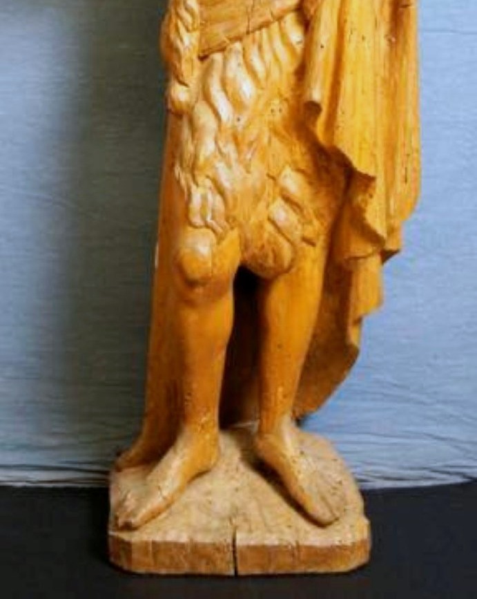 Scultura in legno intagliato San Giovanni H.115 CM Italia XVII SECOLO-photo-4