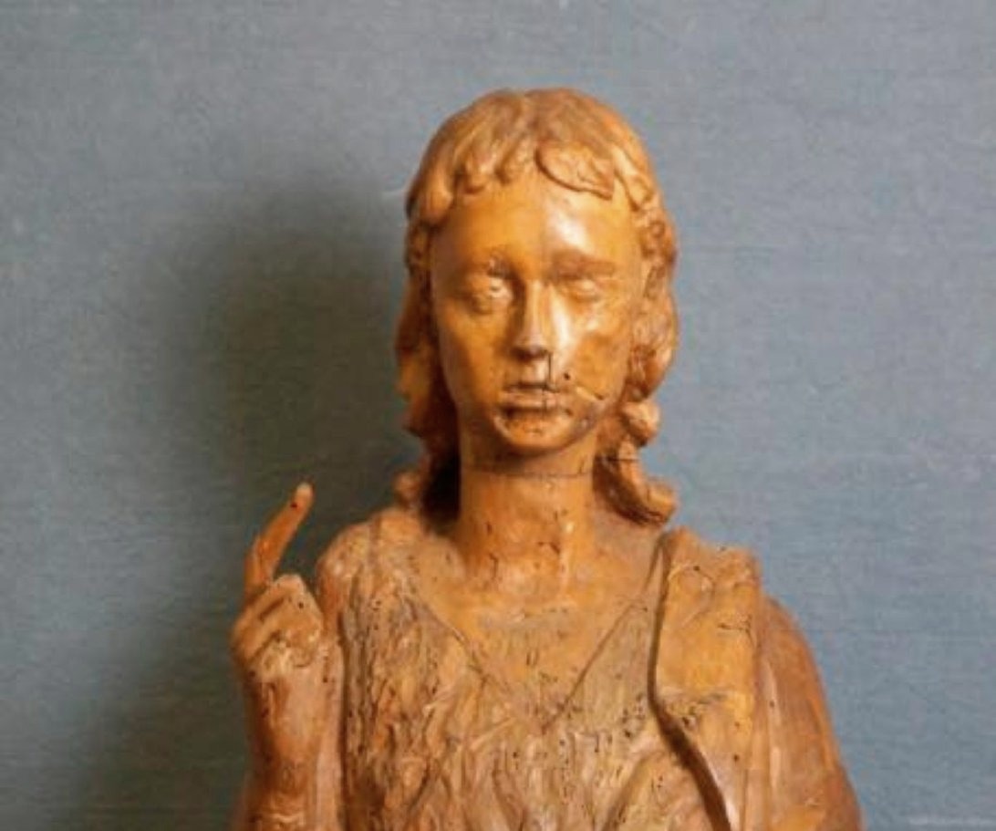 Scultura in legno intagliato San Giovanni H.115 CM Italia XVII SECOLO-photo-5