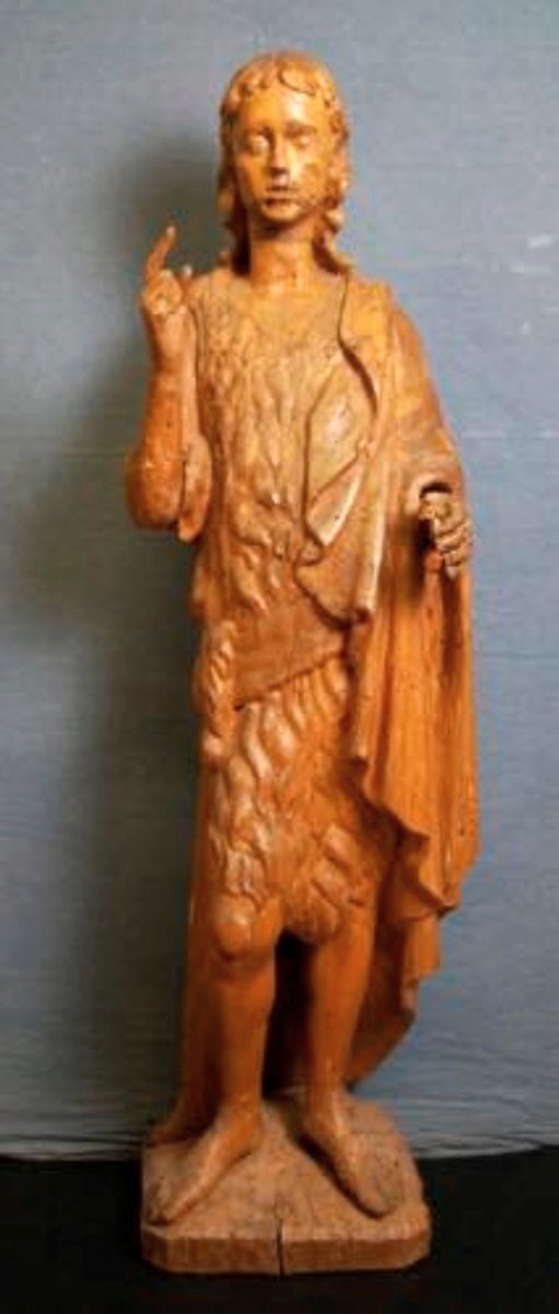 Scultura in legno intagliato San Giovanni H.115 CM Italia XVII SECOLO