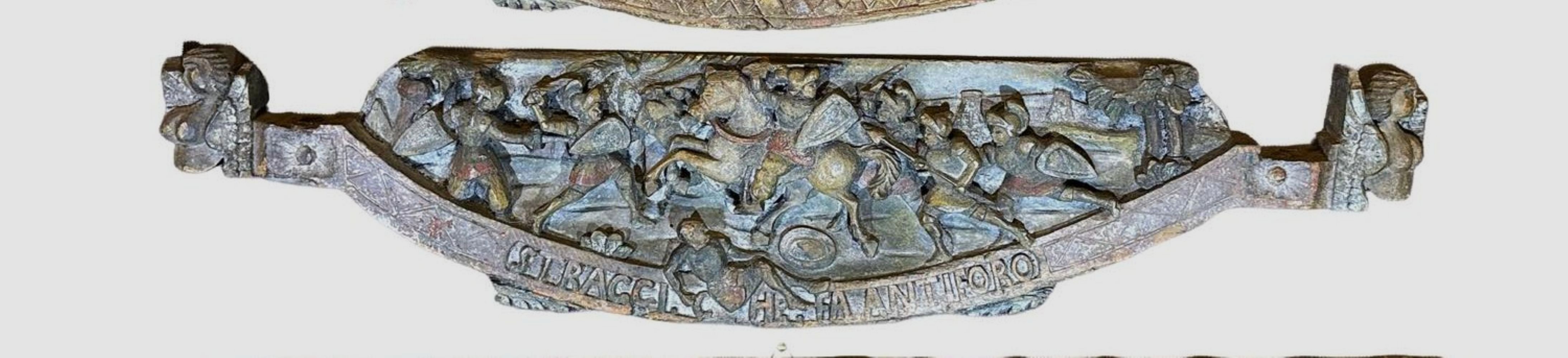 Antico frammento intagliato di carretto siciliano 