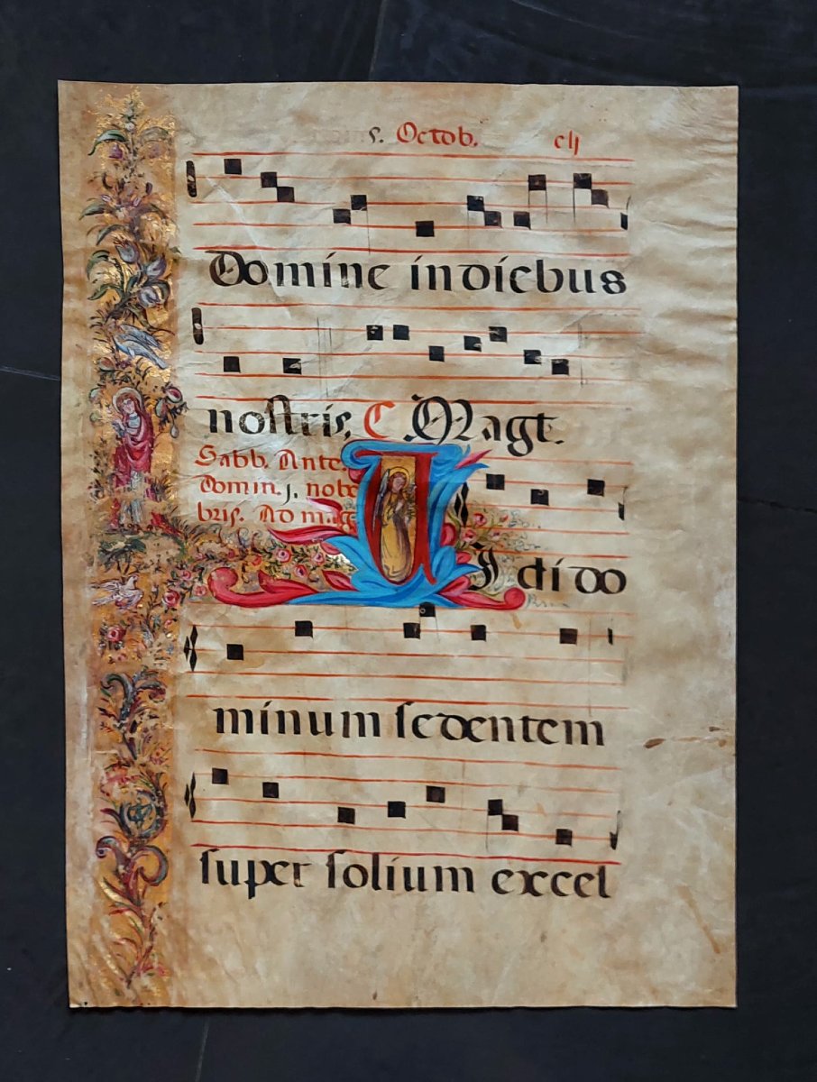 Antifonario  miniato su pergamena, XV secolo. Italia centrale. 60 x 43 cm.