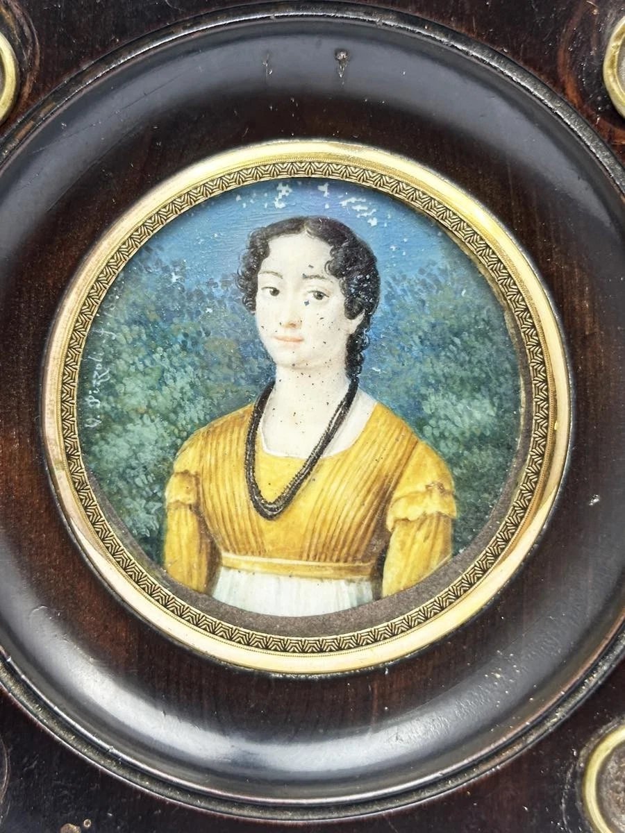 Antica miniatura dipinta ad olio ritratto femminile prima meta' XIX secolo-photo-2