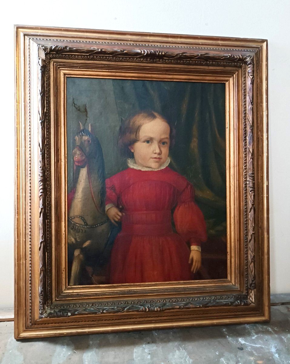 Dipinto olio su tela ritratto  metà del XIX secolo-photo-2