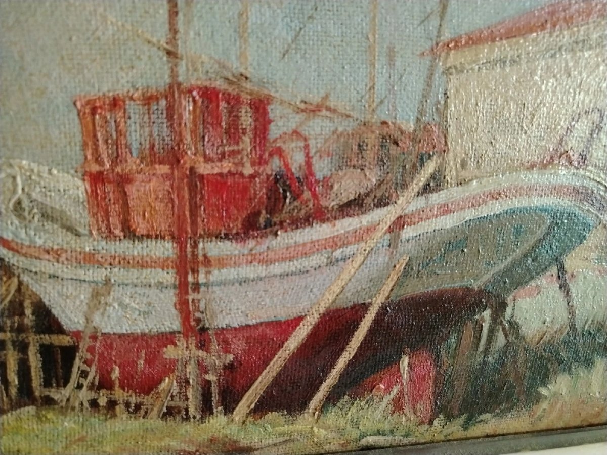 Dipinto marina olio su Masonite prima meta' 900 firmato cornice dorata legno-photo-4