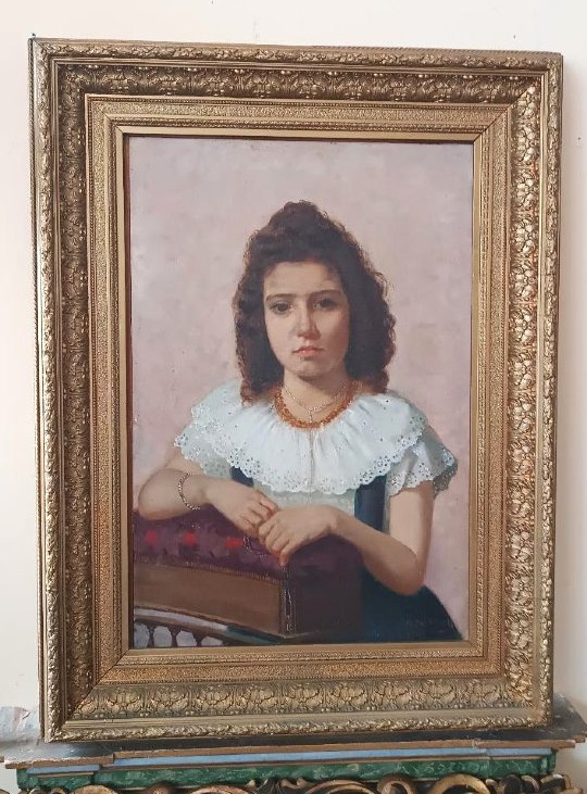 Olio su tela ritratto femminile 1898 -Maurizio Barricelli (Benevento,  1874 – Roma, 1931)-photo-2