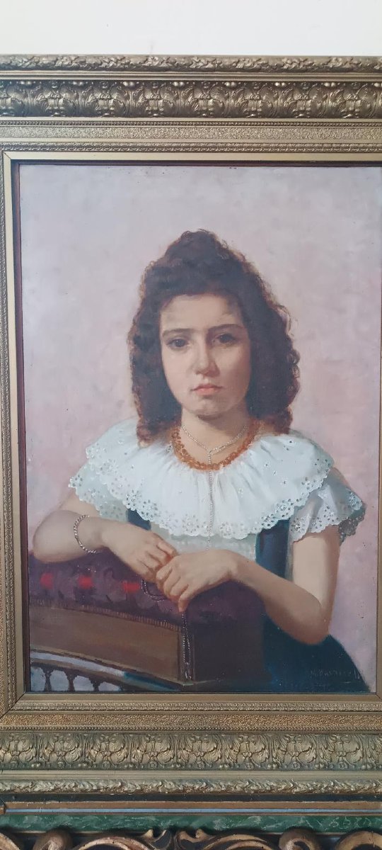 Olio su tela ritratto femminile 1898 -Maurizio Barricelli (Benevento,  1874 – Roma, 1931)-photo-4