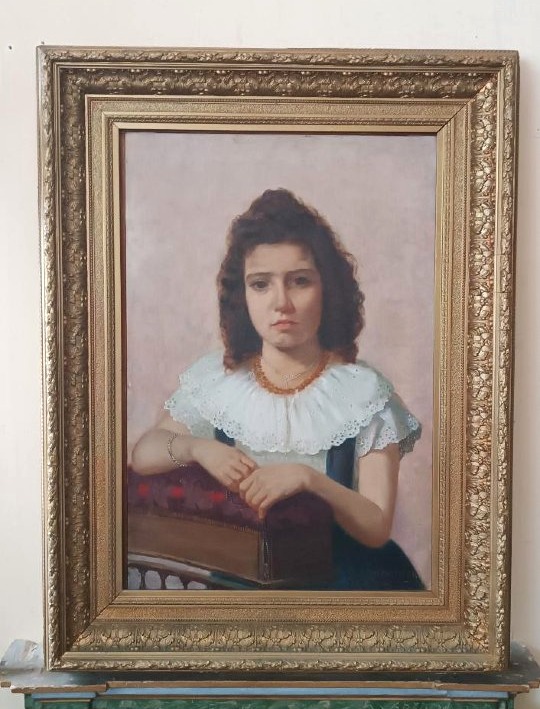 Olio su tela ritratto femminile 1898 -Maurizio Barricelli (Benevento,  1874 – Roma, 1931)