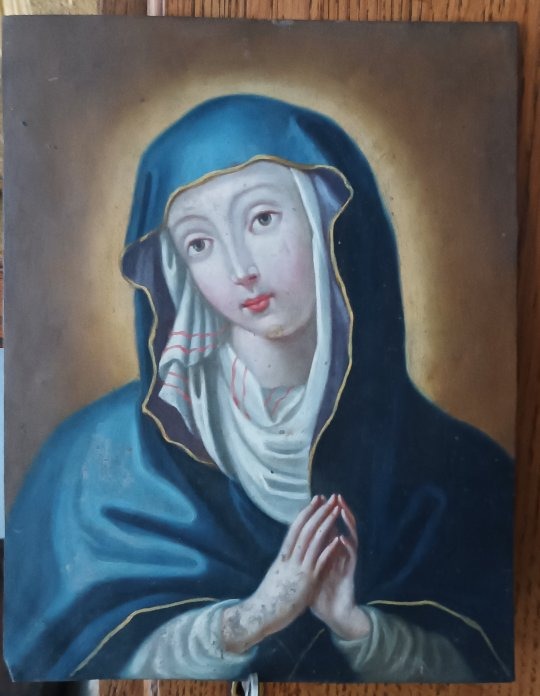 Antico dipinto su rame raffigurante maria vergine xviii secolo scuola italiana-photo-2