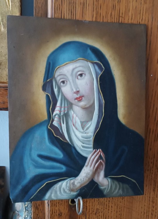 Antico dipinto su rame raffigurante maria vergine xviii secolo scuola italiana-photo-3