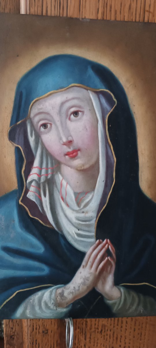 Antico dipinto su rame raffigurante maria vergine xviii secolo scuola italiana-photo-4