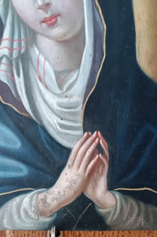 Antico dipinto su rame raffigurante maria vergine xviii secolo scuola italiana-photo-1