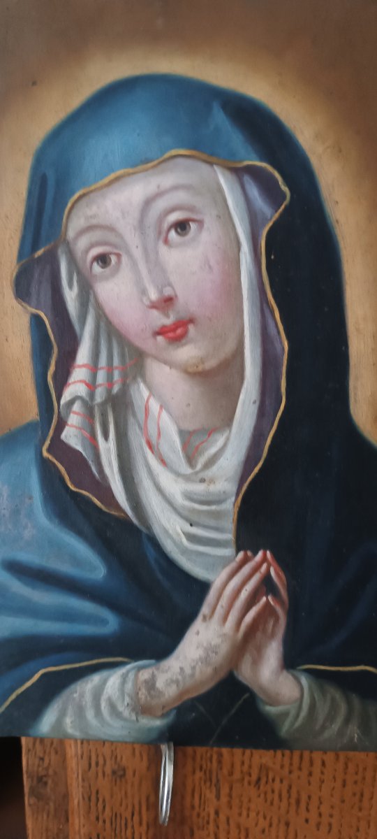 Antico dipinto su rame raffigurante maria vergine xviii secolo scuola italiana-photo-2