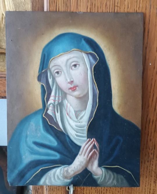 Antico dipinto su rame raffigurante maria vergine xviii secolo scuola italiana