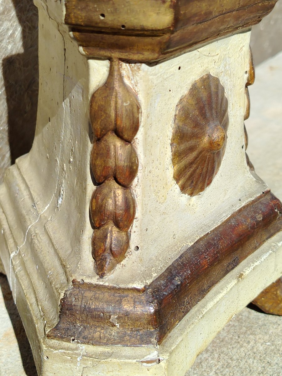 Grande  candeliere antico in legno intagliato, laccato e dorato-photo-3