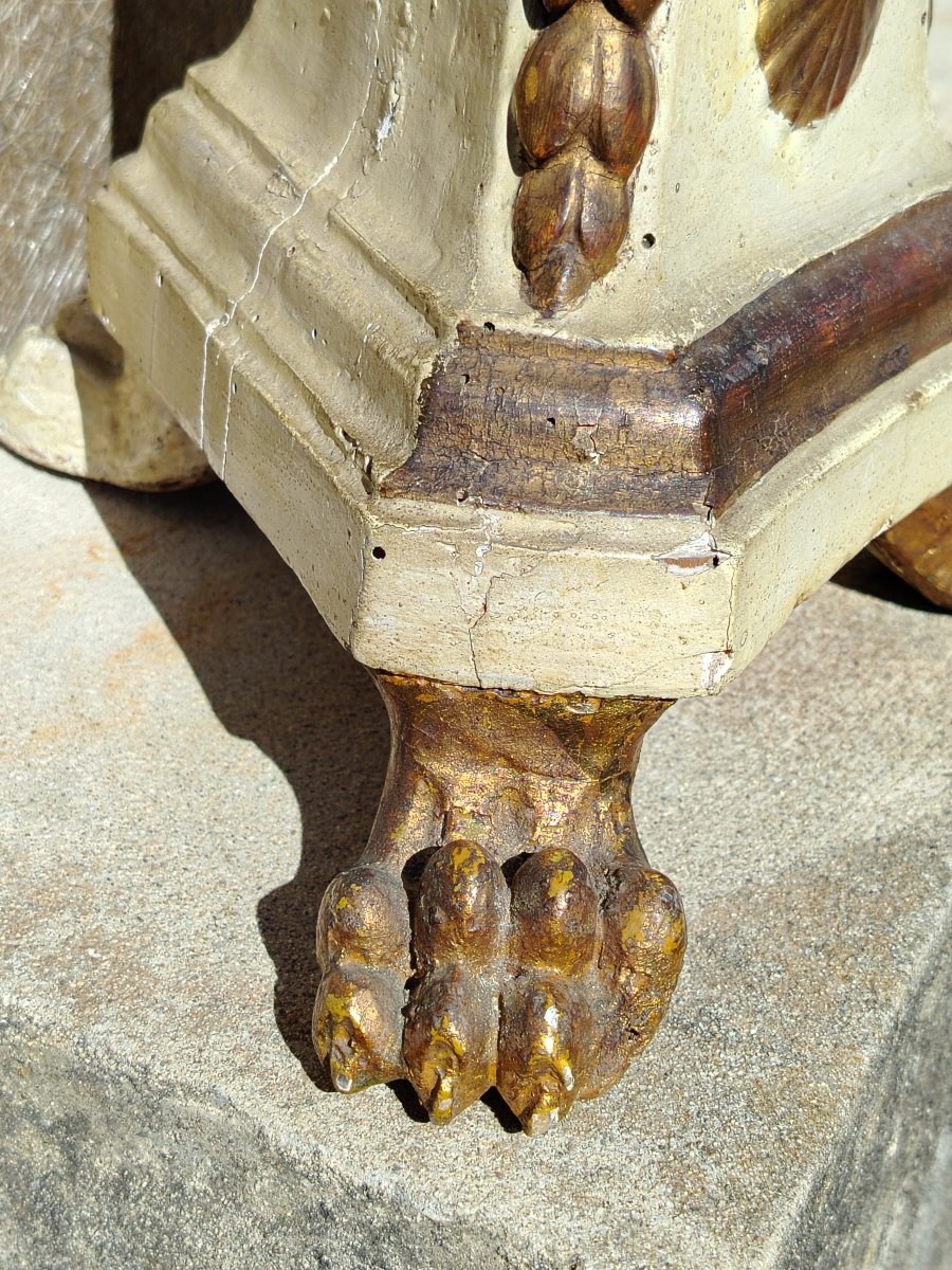 Grande  candeliere antico in legno intagliato, laccato e dorato-photo-4