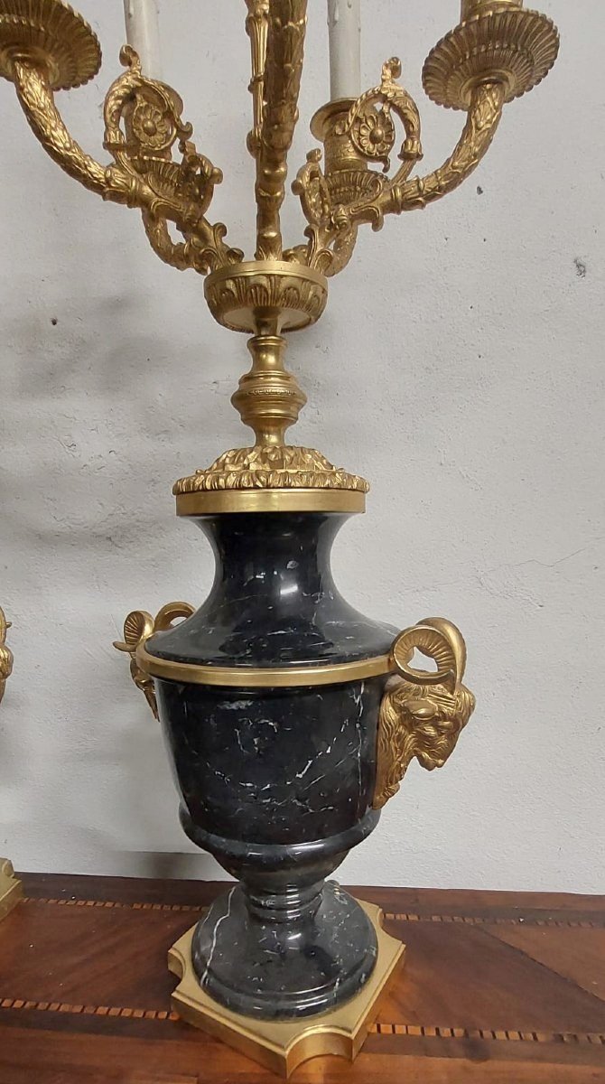 coppia di grandi candelabri  in marmo e bronzo  dorato H.70 CM-photo-6