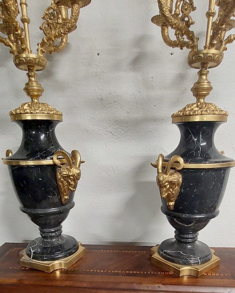 coppia di grandi candelabri  in marmo e bronzo  dorato H.70 CM-photo-8
