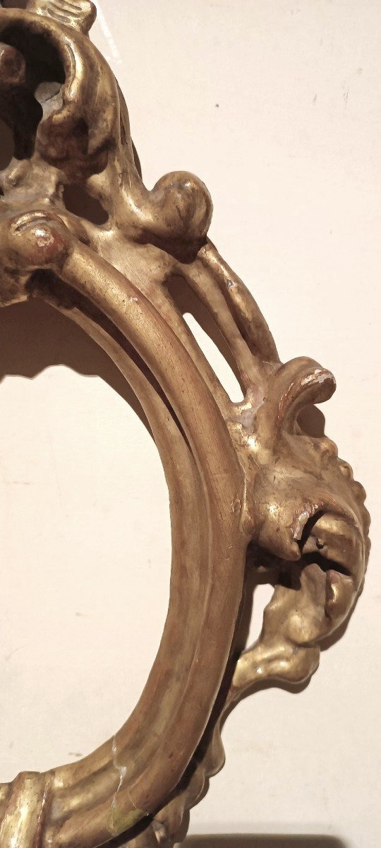 Cornice antica ovale dorata e intagliata Luigi XIV -Toscana XVII secolo 51x34 cm-photo-2