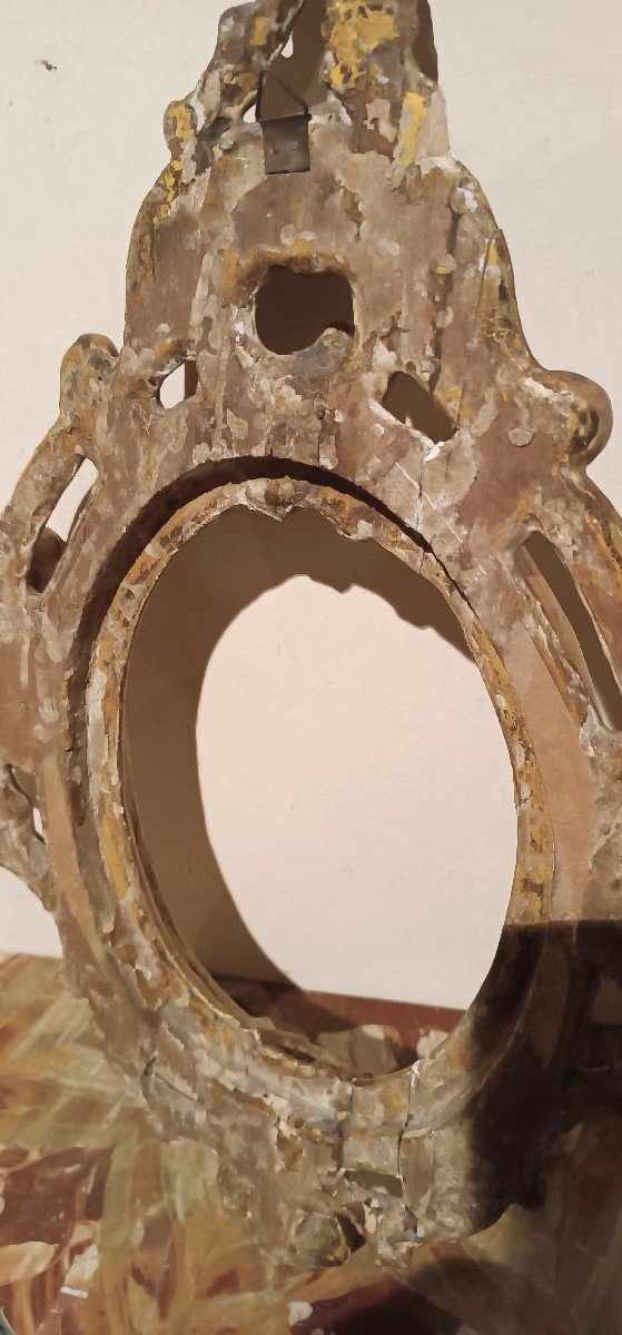 Cornice antica ovale dorata e intagliata Luigi XIV -Toscana XVII secolo 51x34 cm-photo-5