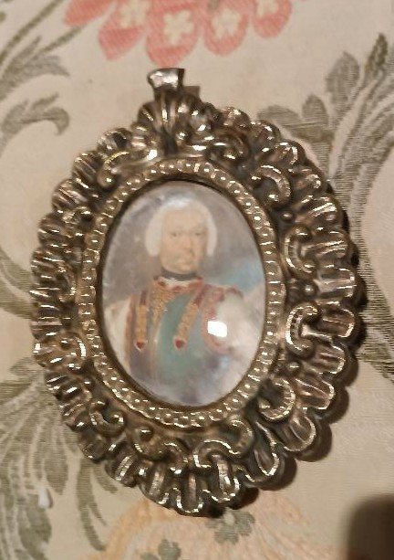 Miniatura dipinto su avorio  ritratto nobile XVIII secolo italia -cornice argento-photo-4