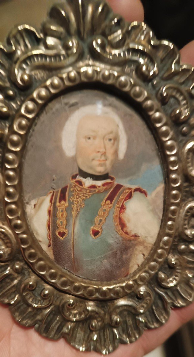 Miniatura dipinto su avorio  ritratto nobile XVIII secolo italia -cornice argento-photo-1