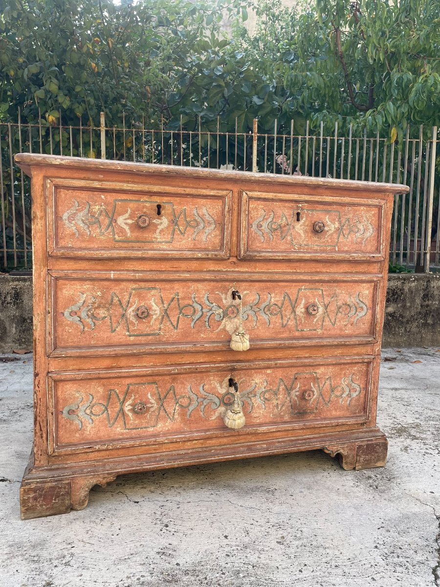 Antico cassettone legno laccato. XVII sec. Toscana-photo-8