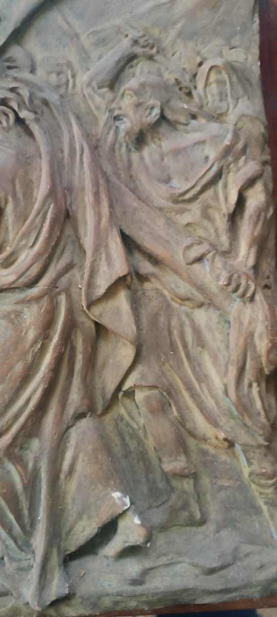 targa terracotta antica edicola bassorilievo cristo che porta la croce terracotta-photo-4