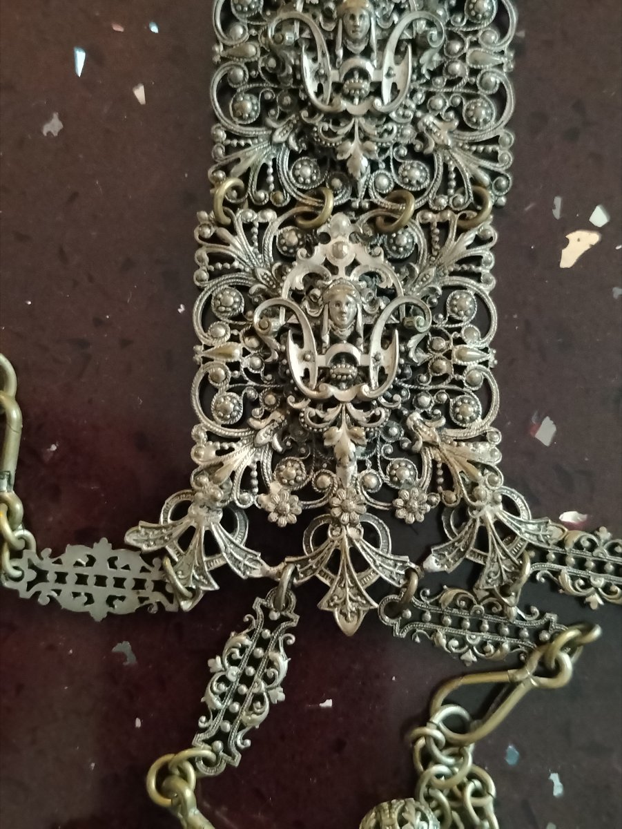 Chatelaine vittoriano in metallo argentato-photo-4