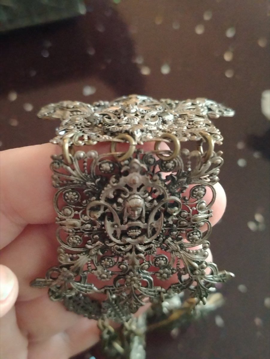 Chatelaine vittoriano in metallo argentato-photo-4