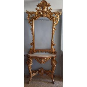 Consolle con specchiera legno dorato XIX secolo Toscana