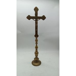 Antica croce candeliere bronzo con cristo
